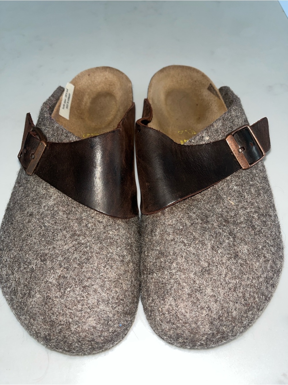 Birkenstock Brown Felt Clogs with Dark Brown Leather Strap